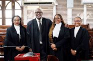 From left: Chancellor of the Judiciary (ag) Yonnette Cummings-Edwards, Senior Counsel Stephen Fraser, Attorney Sydney Fraser and Chief Justice (ag) Roxane George-Wiltshire