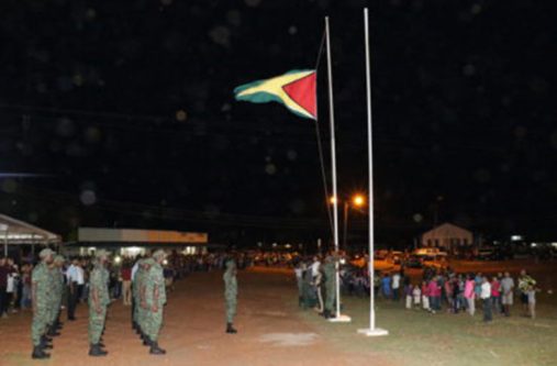 The Golden Arrowhead being raised at the 51st independence flag-raising ceremony in Lethem