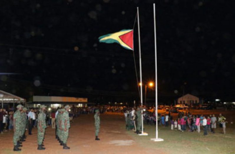 The Golden Arrowhead being raised at the 51st independence flag-raising ceremony in Lethem