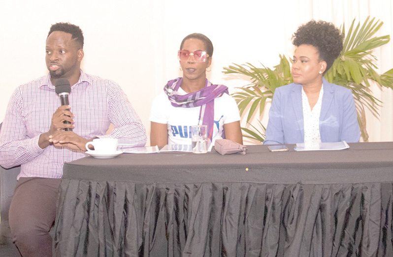 Founder of SASOD Joel Simpson; representative of the Guyana Trans United Kaira Annamay (centre), and independent national consultant Kesaundra Alves