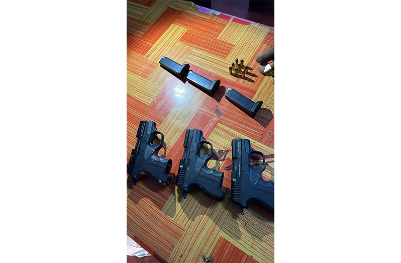The cannabis, guns and ammunition that were found in a lorry parked in a yard at Central Ameila’s Ward on Sunday (GPF photos)