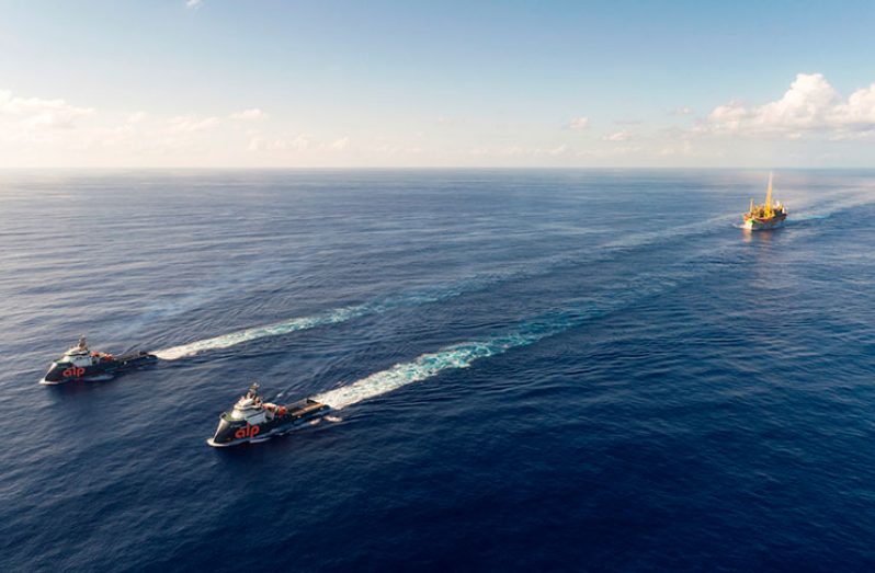 The Liza Destiny is escorted through Guyana's waters.
