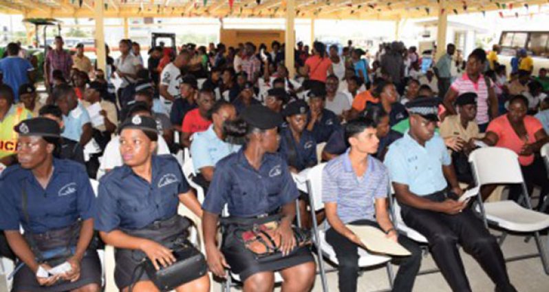 Some of the police officers awaiting their interview with Minister Valerie Sharpe-Patterson