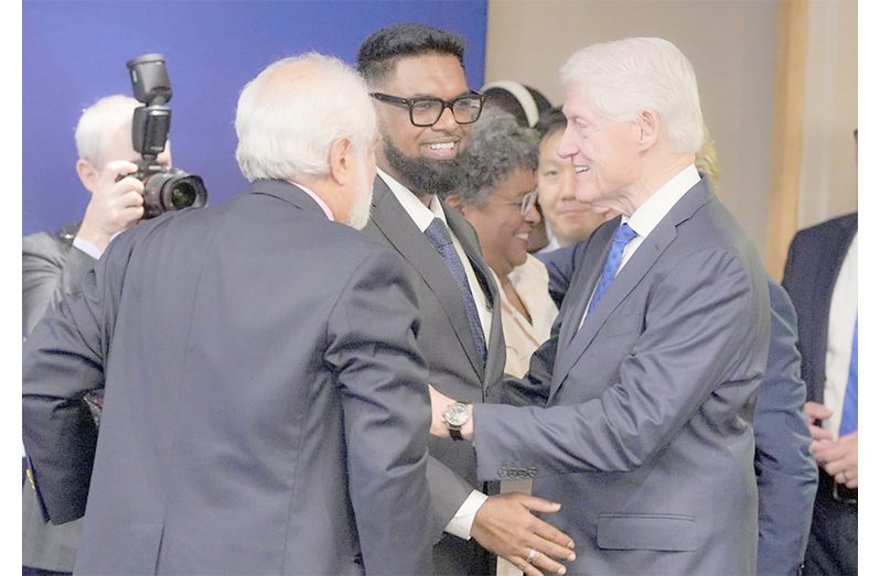 President, Dr Irfaan Ali on Thursday joined other world leaders at a luncheon organised by the Clinton Global Initiative on the sidelines of the 80th United Nations General Assembly in New York (Photos: President Ali/Facebook)