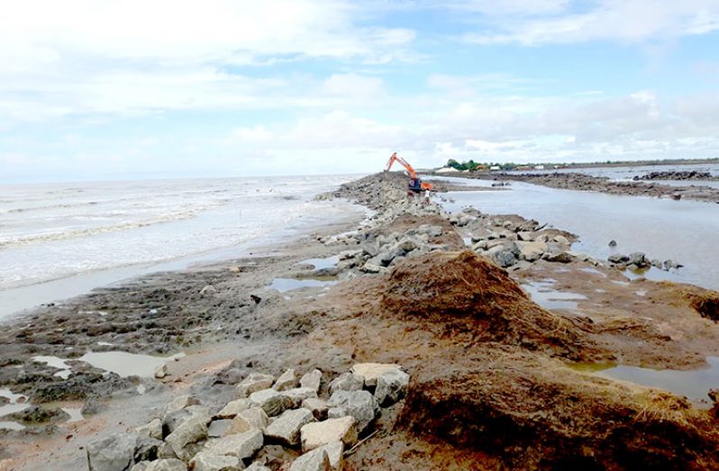 Works being undertaken within the breached section of sea defences at Content/Dantzig