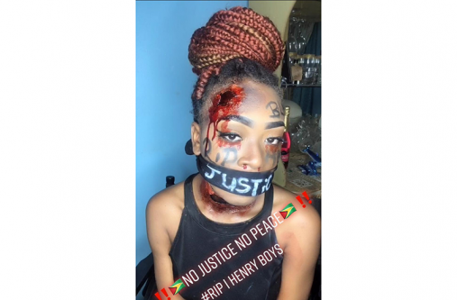 Natalia Lekha’s makeup look in protest of the recent brutal West Coast Berbice killings