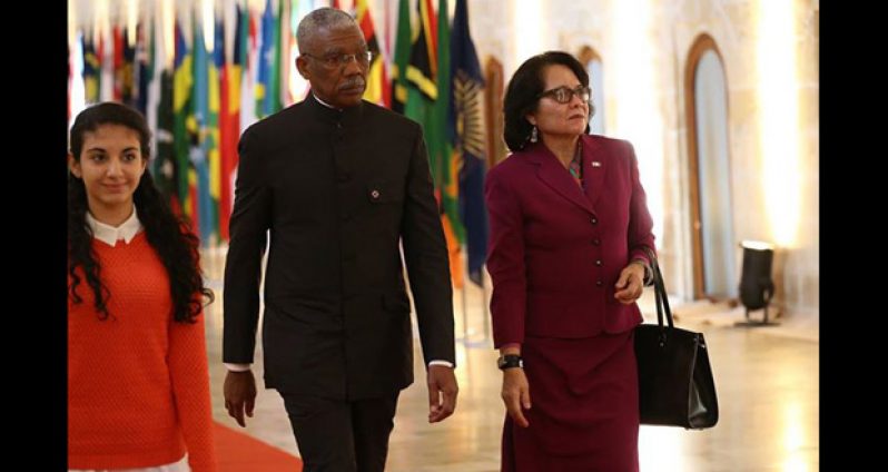 President David Granger and First Lady Sandra Granger arriving at the Opening of the Commonwealth Heads of Government Meeting in Malta on Friday