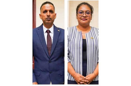 Parliamentary Secretaries Vikash Ramkisoon and Sarah Browne reassumed their places in the National Assembly on Monday. This follows a CCJ ruling in which it was determined that the two were legally appointed as Parliamentary Secretaries in September 2021. A parliamentary secretary is appointed by the President to help Cabinet Ministers. They table documents or answer questions for a minister, among other duties (DPI photos)