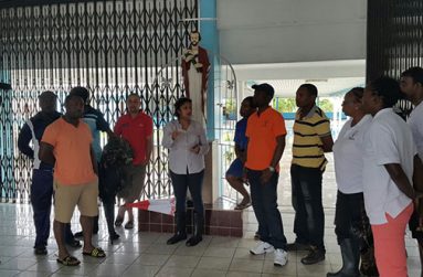 Minister of Education, Priya Manickchand briefing officials at St. Joseph High School sports village.