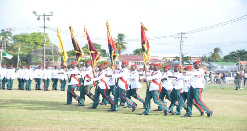 The Custodians of the colours
march unto the field to the beat of
drums and blowing of the trumpet
(Delano Williams photo)