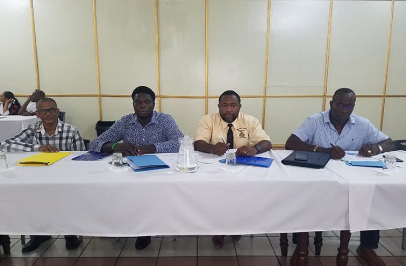 Some of the municipalities’ representatives at the GAM Mayor Roundtable, from left are: Anna Regina Councillor, Daryl Khan; New Amsterdam Councillor, Kirk Fraser; New Amsterdam Deputy Mayor, Wainwright McIntosh; and Deputy Mayor of Linden, Wainewright Bethune