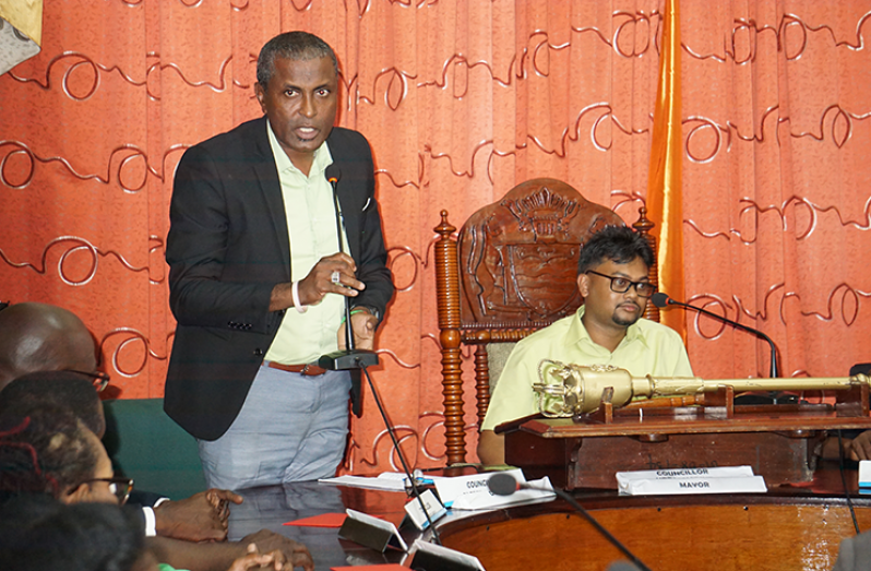 Deputy Mayor, Alfred Mentore (left) and Mayor, Ubraj Narine were re-elected unanimously to their respective posts at City Hall on Wednesday (Elvin Croker photo)