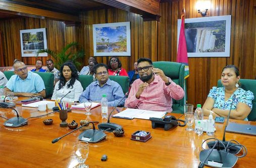 President, Dr. Irfaan Ali, on Tuesday, engaged regional executive officers, regional health officers, and regional education officers from across the country discussing strategies aimed at improving the delivery of government services at the community level (Latchman Singh photos)