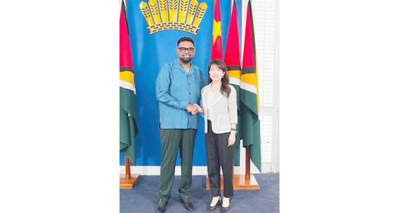 meeting 1 President, Dr Mohamed Irfaan Ali and China’s Ambassador to Guyana Yang Yang