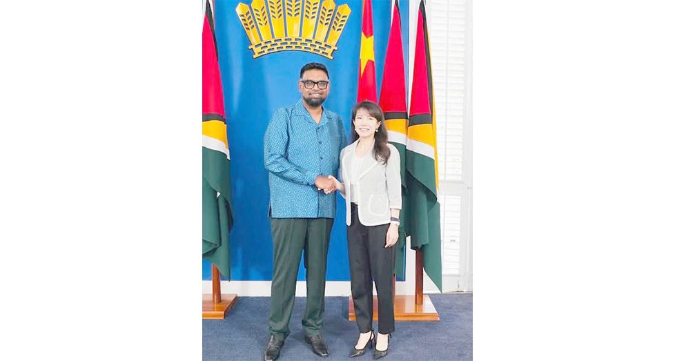meeting 1 President, Dr Mohamed Irfaan Ali and China’s Ambassador to Guyana Yang Yang