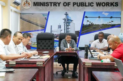 Minister Deodat Indar addressed serious concerns with China Railway First Group Co. Ltd. regarding the construction of a bypass road at Success on the E.C.D.