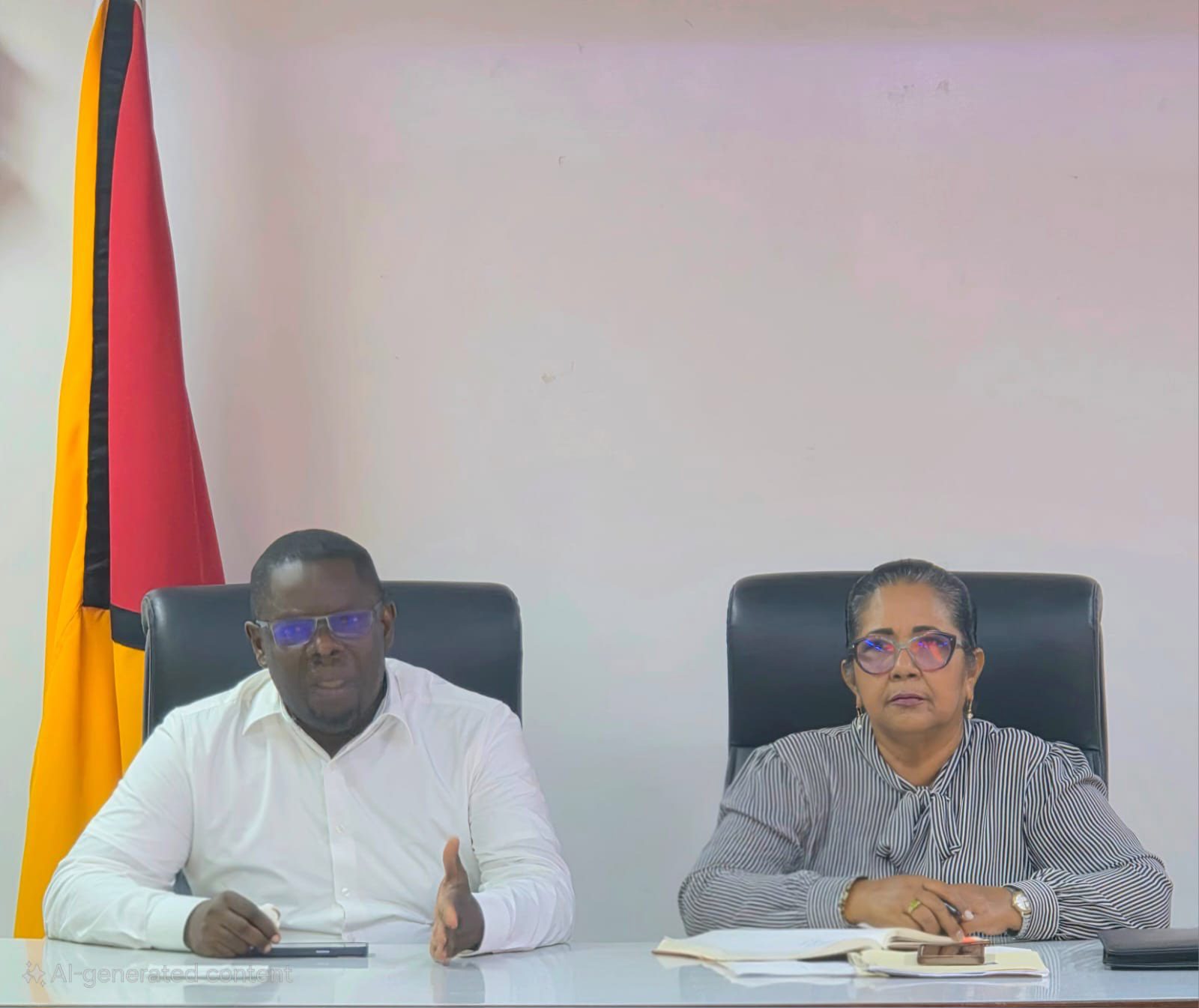 Regional Chairperson, Vilma De Silva and Director of National Events at the Ministry of Culture, Youth and Sport., Andrew Tyndall, at the meeting held recently to streamline plans for Guyana’s 59th Independence Anniversary celebrations