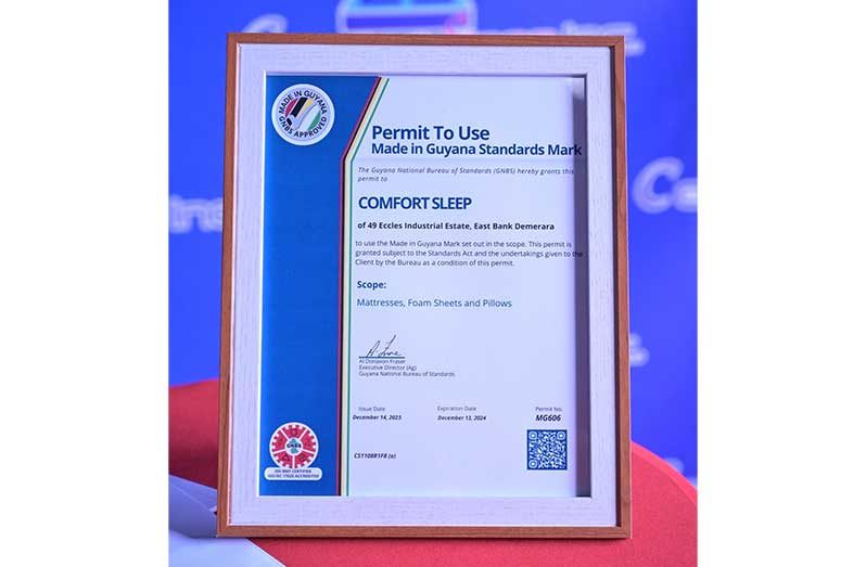 Centaur Holdings products with the approved ‘Made in Guyana’ standards mark (GNBS photos)