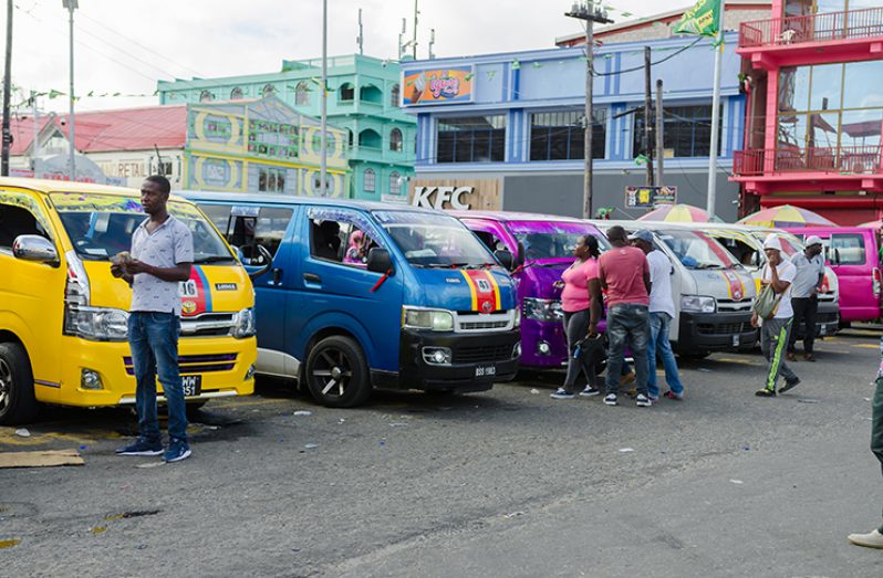 Minibus operators at the Stabroek Market bus park recently.