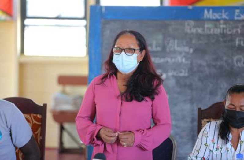 Amerindian Affairs Minister, Pauline Sukhai addresses residents at Omanaik, Region Seven