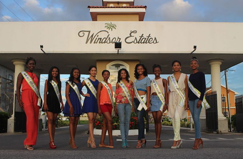 The 10 Miss World Guyana 2017 hopefuls just outside the entrance of the Windsor Estates at Eccles