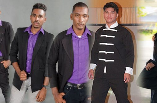 The top five delegates in the first ever ‘Mr. Guyana’ pageant. (From Left:  Colwyn Abrams, Kevin Bhagrat, Ryan Washington, Alexander Feidtkou and Paul Charles)
