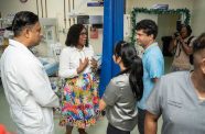 Mrs Mignon Bowen-Phillips interacting with staff of the GPHC (OPM photo)