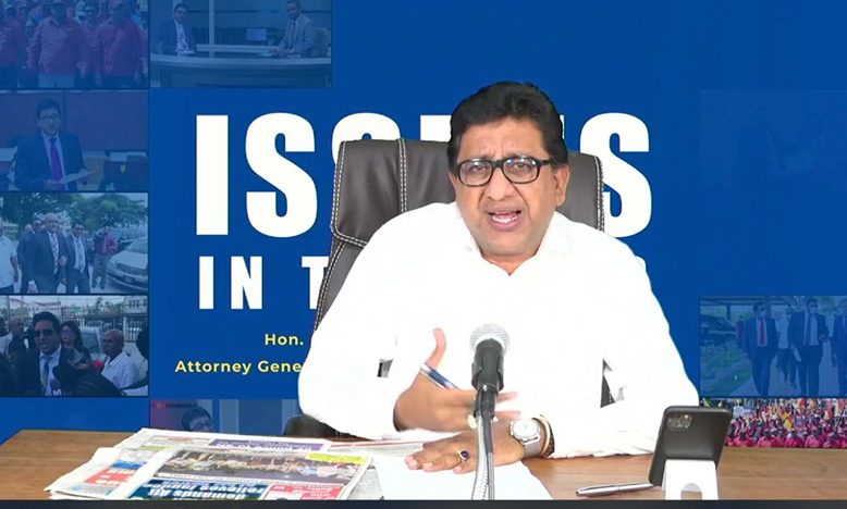 Attorney General Anil Nandlall during his weekly Facebook programme ‘Issues in the News,’ on Tuesday