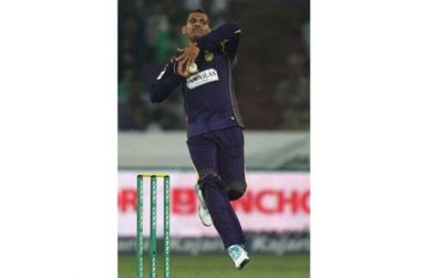 Sunil Narine's action draws scrutiny following 3 for 33 against Dolphins and becomes the fourth bowler to be reported for a suspect action during the 2014 CLT20 .