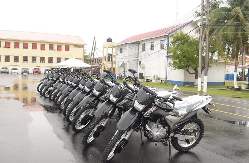 The new motorcycles that were donated to the Guyana Police Force