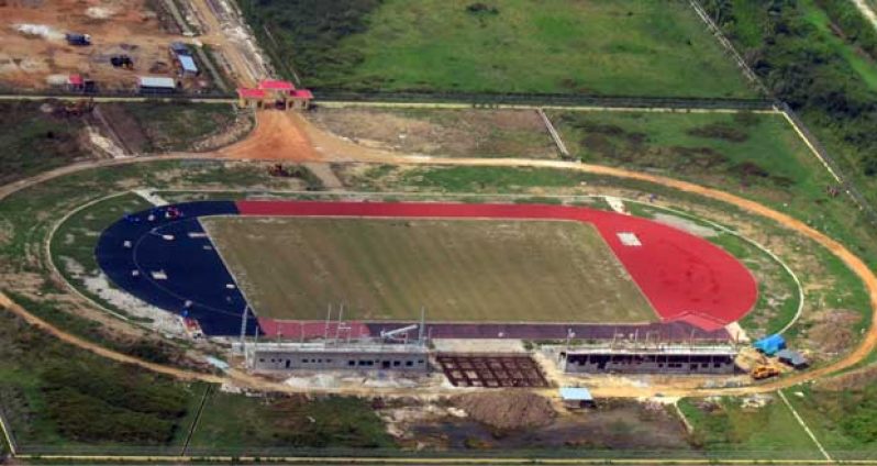 An aerial view of the new synthetic track at Leonora. (Photo by Adrian Narine)