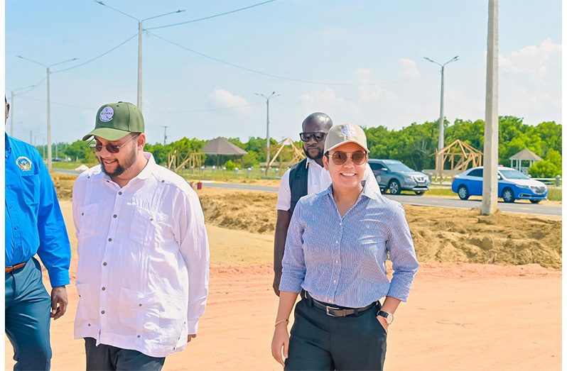 Guyana Tourism Authority’s Director Kamrul Baksh and Minister Susan Rodrigues during the visit to the Number 63 Beach in Region Six (Ministry of Tourism photos)