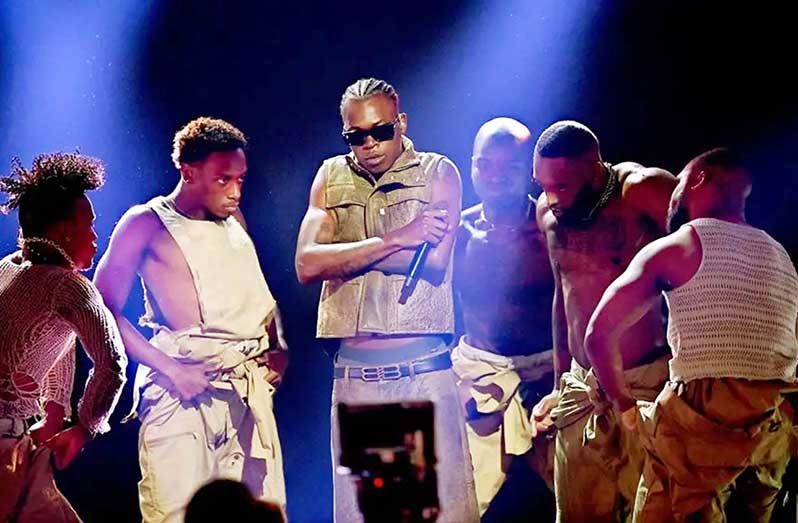 Dancehall star, Skillibeng (centre), performs onstage during the 2024 BET Awards at Peacock Theater, on June 30, 2024, in Los Angeles, California (Photo: AFP)