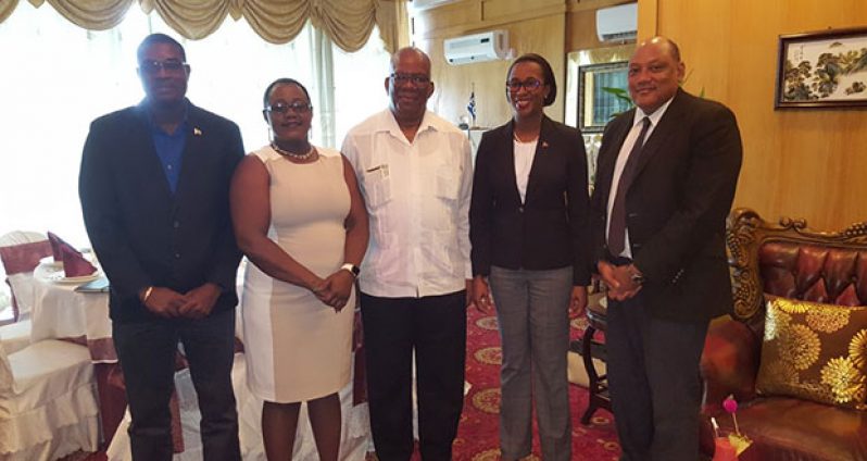Minister of Public Infrastructure,The Hon David Patterson; Minister within the Ministry of Natural Resources,The Hon Simona J Broomes; Minister of Finance,The Hon Winston Jordan; Minister of Energy and Energy Industries of Trinidad and Tobago,The Hon Nicole T Olivierre and Minister of Natural Resources,The Hon Raphael G C Trotman