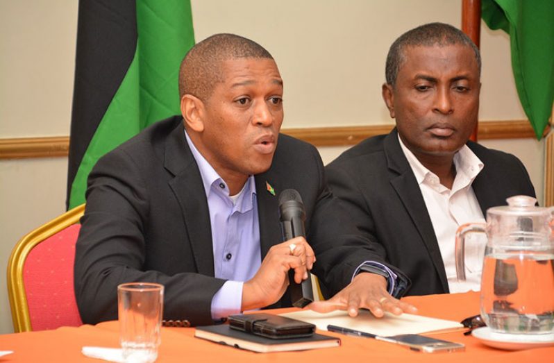 Director, Department of Energy, Dr. Mark Bynoe and Deputy Mayor, Alfred Mentore, during the launch of the Inter-Agency Task Force for the Crafting of an Urban Development Master Plan on Monday