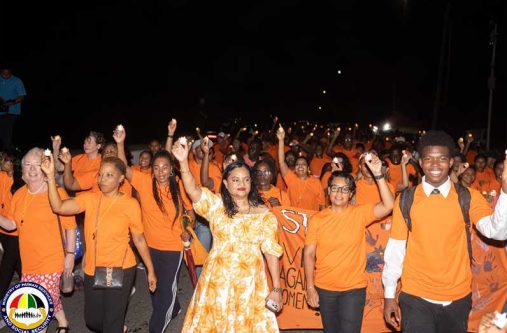 Minister, Dr Vindhya Persaud walks alongside cabinet ministers, members of the Diplomatic Corps in unity to end gender-based violence (Photo: Ministry of Human Services and Social Security/ Facebook)
