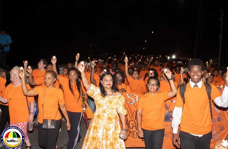 Minister, Dr Vindhya Persaud walks alongside cabinet ministers, members of the Diplomatic Corps in unity to end gender-based violence (Photo: Ministry of Human Services and Social Security/ Facebook)
