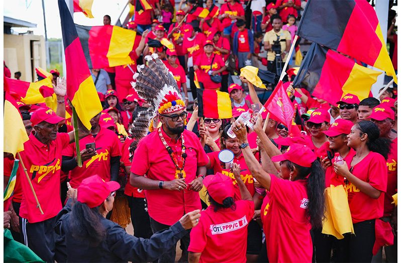 Residents of Orealla on the Corentyne River turned out in their numbers, wearing the PPP/C’s vibrant red colour, a clear indication of their unwavering support for the re-election of President Dr. Irfaan Ali and his party