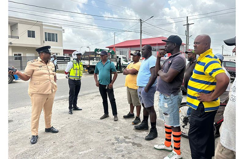 Inspector Michael Ramdass, responsible for traffic along the East Bank Demerara, led a community engagement which focused on various key locations, including taxi stands, auto parts stores, and construction sites