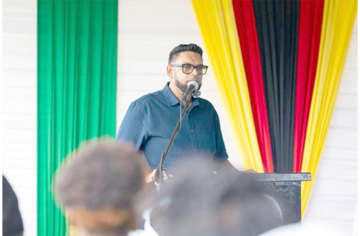 President Dr Irfaan Ali addresses residents of New Amsterdam and the surrounding communities on Thursday