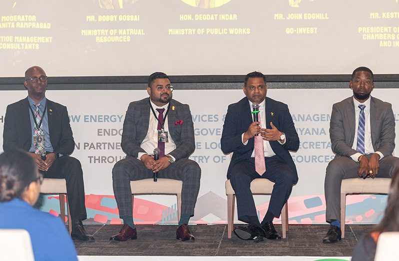 Minister within the Ministry of Public Works, Deodat Indar (second from right), during the panel discussion on Tuesday (Delano Williams photos)