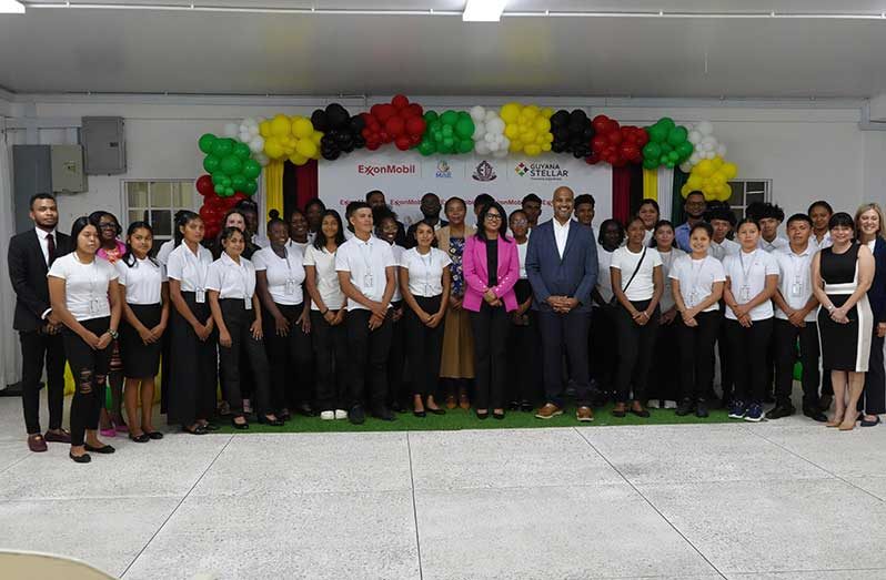 Minister of Education Sonia Parag and other officials with the first cohort of the Guyana STELLAR Programme (Sachin Persaud photo)