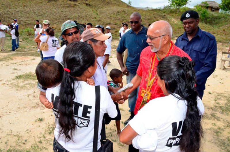 President Donald Ramotar at a meeting at Paramakatoi, Region 8