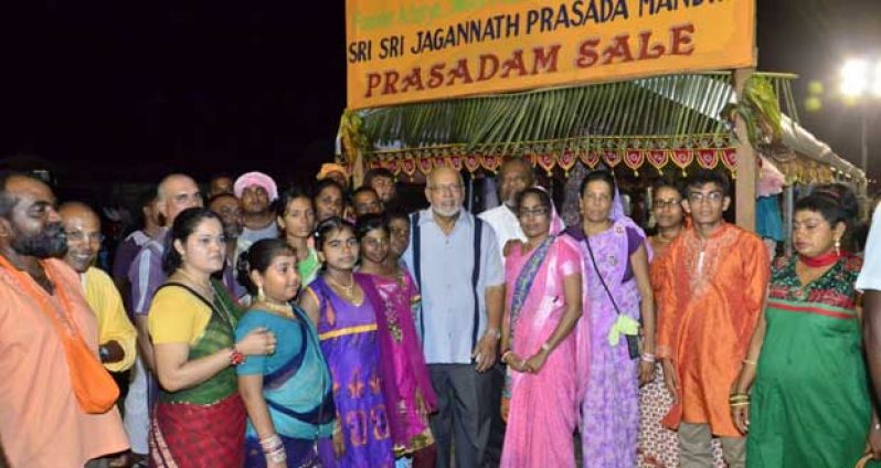 President Donald Ramotar and Prime Minister Samuel Hinds with some of the performers at the Indian Arrival celebration