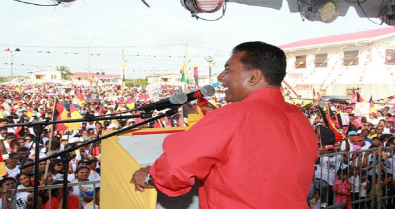 PPP/C Candidate, Economist Dr. Peter Ramsaroop engaging the Berbice Rally over the weekend