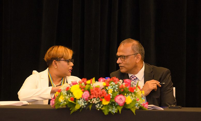 President of GPA/CAP, Kalwattie Datt-Singh and Minister of Health, Dr. Frank Anthony (Delano Williams photo)