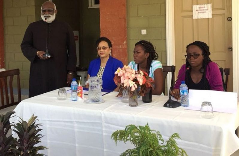 At the head table, from left, Bishop Charles Davidson, Ms. Sheron Harper, Ms. Schemel Patrick, Chairperson of the Human Rights and Social Justice Commission and Ms. Tracy Marks, programme chair and member of the Human Rights and Social Justice Commission 
