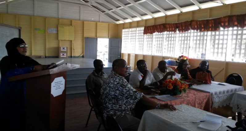 Local organiser, Ms Latchmin Azeez speaks to representative of the West Berbice women development groups Sunday last