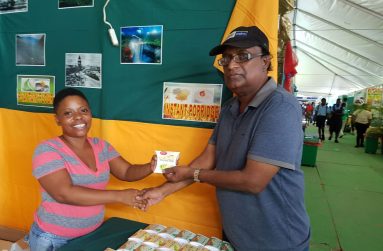 Cosbert gives NAREI’s CEO one of her teas to sample
