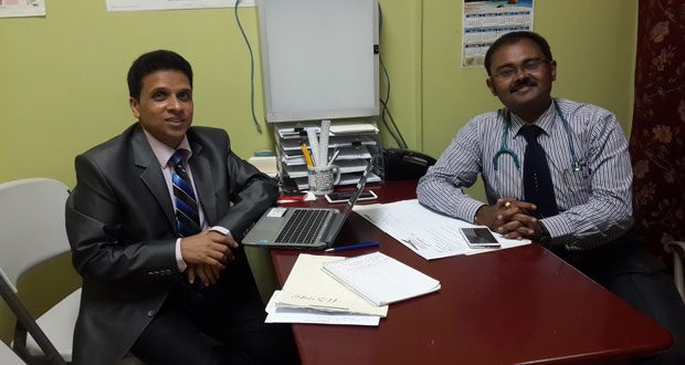 Left: Medical Director of the Cancer Institute of Guyana, Dr. Raveendranath along with Radiation Oncologist at the Cancer Institute, Dr. Sayan Chakraborty